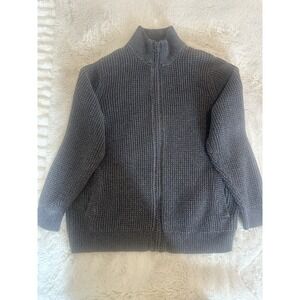 LL Bean Organic Cotton Full Zipper Heavy Knit Sweater Indigo Size M
